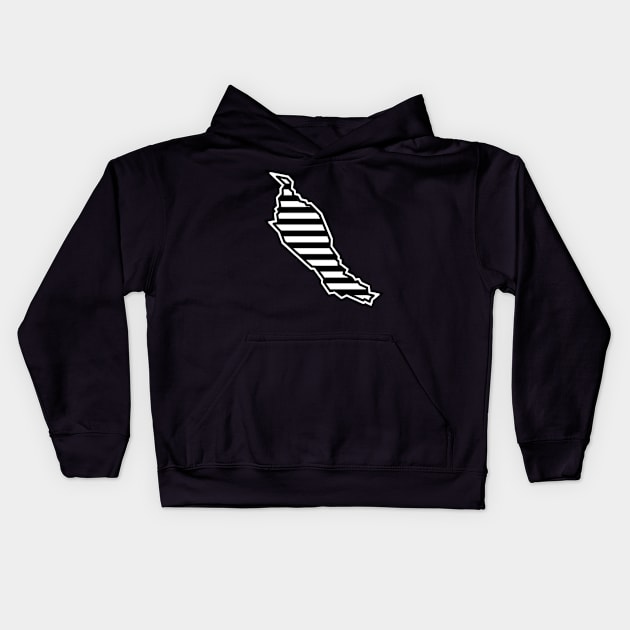 Denman Island Silhouette in Black and White Stripes - Line Pattern - Denman Island Kids Hoodie by Bleeding Red Paint